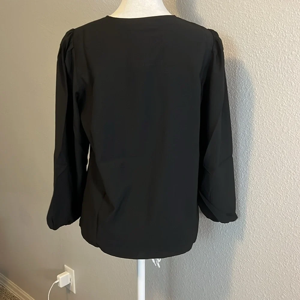 JCrew Puff Sleeve Satin Back Crepe Blouse Black Size XS Petite NWT